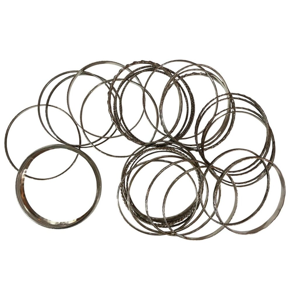 Vintage To Now Silver Tone Mixed Style Metal Bangle Bracelet Lot 2.5-2.75" dia.